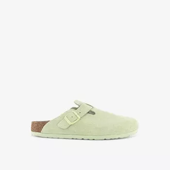 Замшевые сабо boston с тисненым логотипом Birkenstock, цвет faded lime