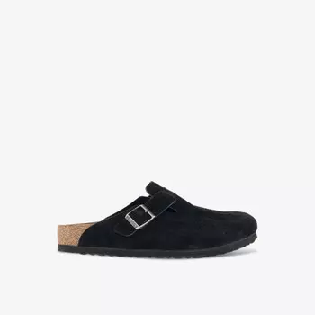 Замшевые сабо с тисненым логотипом Boston Birkenstock, черный