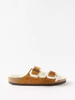 Замшевые сандалии arizona на подкладке из овчины Birkenstock, коричневый