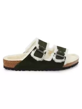 Замшевые сандалии Arizona стандартного кроя на овчине на подкладке Birkenstock, зеленый