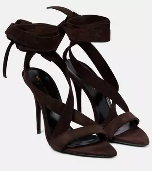 Замшевые сандалии Deva 105 Saint Laurent, коричневый