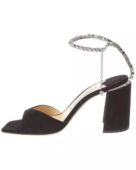 Замшевые сандалии Jimmy Choo Saeda на блочном каблуке 85, черный