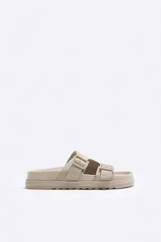 Замшевые сандалии с пряжками ZARA, лед