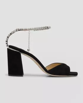 Замшевые сандалии Saeda с ремешком на щиколотке и кристаллами Jimmy Choo, цвет Black/Crystal