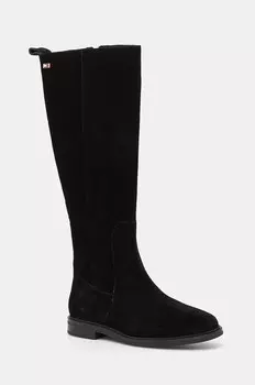 Замшевые сапоги Tommy Hilfiger FLAG SUEDE LONG BOOT ZIP, черный