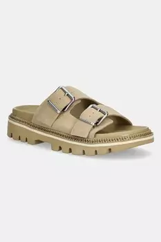 Замшевые шлепанцы Double strap sandal suede Tommy Jeans, бежевый
