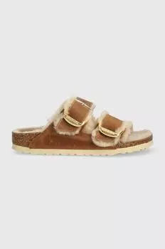 Замшевые шлепанцы из овчины Arizona с большой пряжкой Birkenstock, коричневый