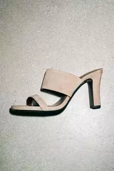 Замшевые шлепанцы на высоком каблуке ZARA, бежевый