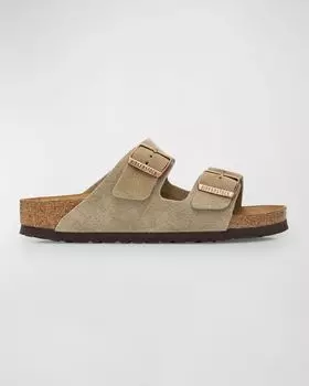 Замшевые шлепанцы с двойной пряжкой Arizona BIRKENSTOCK, цвет Taupe