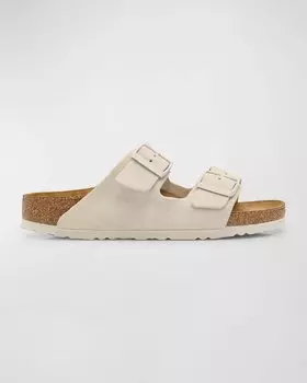 Замшевые шлепанцы с двойной пряжкой Arizona BIRKENSTOCK, цвет Antique White