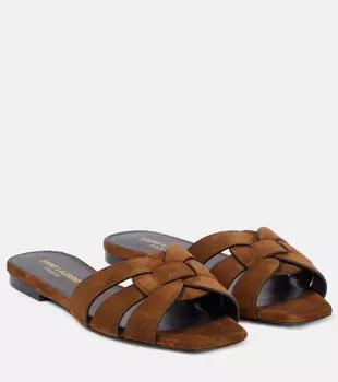 Замшевые шлепанцы Tribute Nu Pieds 05 Saint Laurent, коричневый