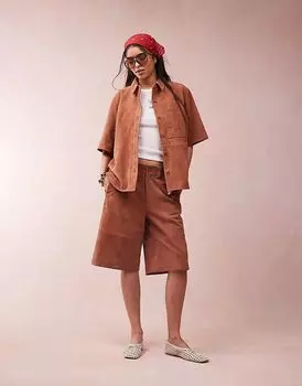 Замшевые шорты-бермуды ASOS DESIGN бежевого цвета
