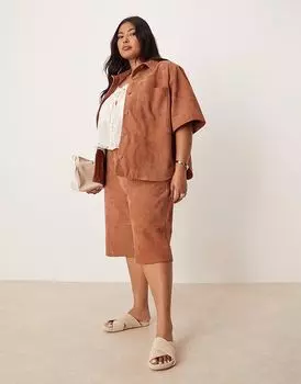 Замшевые шорты-бермуды ASOS DESIGN Curve, бежевого цвета