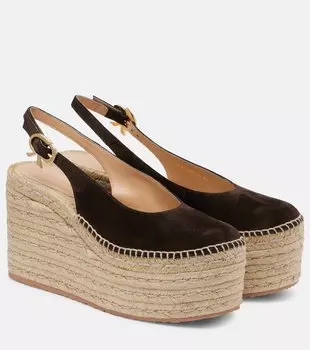Замшевые сланцы-эспадрильи на танкетке Gianvito Rossi, Moka+Naturale