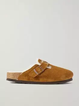 Замшевые тапочки Boston на подкладке из овчины Birkenstock, коричневый