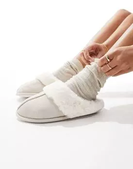 Замшевые тапочки-мюли New Look светло-коричневого цвета