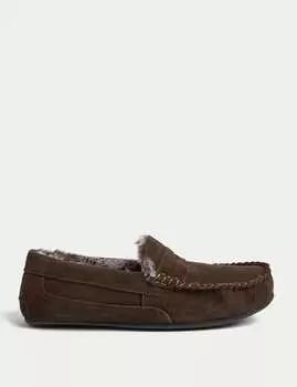 Замшевые тапочки с Freshfeet Marks & Spencer, темно-коричневый