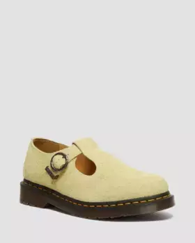 Замшевые туфли Мэри Джейн Dr. Martens с Т-образными ремешками, цвет Hazy Yellow — Long Napped Suede