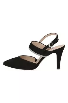 Замшевые туфли с острым носком и декоративными камнями Caprice, черный