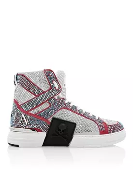 Замшевые высокие кеды Money KICK$ с кристаллами Philipp Plein, цвет White / Red