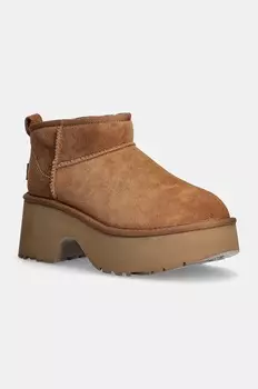 Замшевые зимние ботинки Classic Ultra Mini New Heights Ugg, коричневый