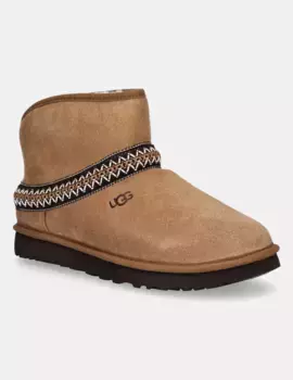Замшевые зимние ботинки UGG Classic Mini Crescent, коричневый
