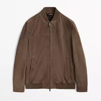 Замшевый бомбер Massimo Dutti, коричневый
