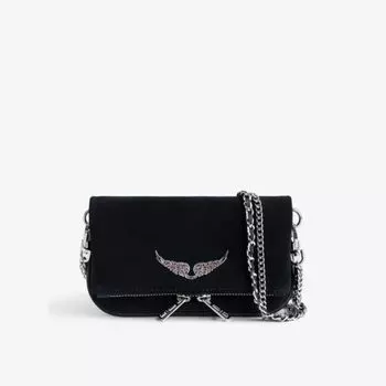 Замшевый клатч Rock nano с украшением в виде крыльев Zadig&Voltaire, цвет noir