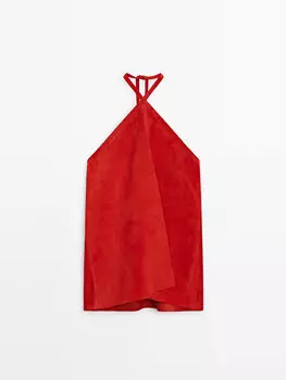 Замшевый кожаный топ с бретельками через плечо Massimo Dutti, красный