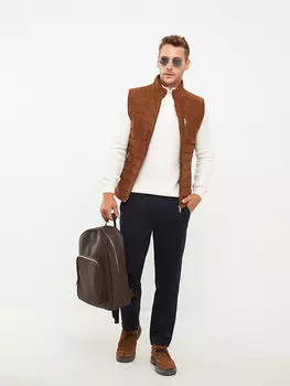 Замшевый мужской жилет Slim Fit с воротником-стойкой LCW Vision, бафф