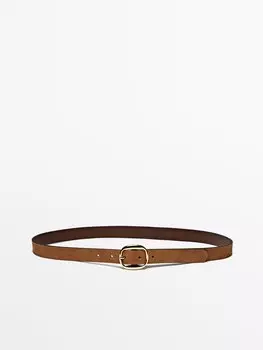 Замшевый ремень с овальной пряжкой Massimo Dutti, желтый