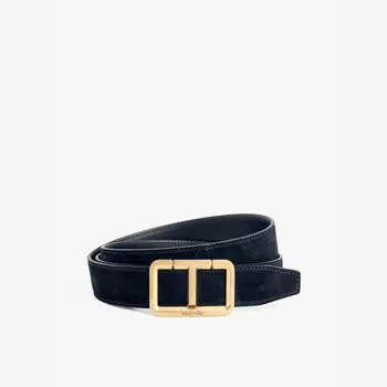 Замшевый ремень с Т-образной пряжкой и гравировкой бренда Tom Ford, черный