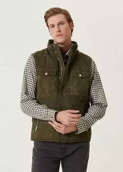 Замшевый жилет цвета хаки с капюшоном Beymen