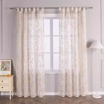 Занавес Joyswahl с петлями Вуаль с принтом блестящих ветвей Прозрачный Спальня Гостиная В x Ш 175 x 140 см Золото 1 шт.