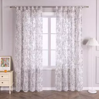 Занавес Joyswahl с петлями Вуаль с принтом блестящих ветвей Прозрачная спальня гостиная В x Ш 260 x 140 см Коричневый 1 шт.