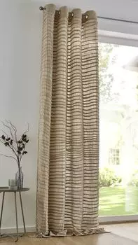 Занавес Kutti Мятый Натуральный Серо-коричневый с люверсами Муслин Полиэстер Хлопок Мягкие воздушные полупрозрачные полосы Деревенский дом Естественный вид Не гладить 140 x 145 см (1 шт.)