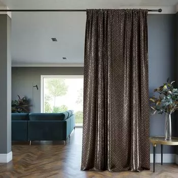 Занавеска 140 х 270 см. Узор с люверсами. Современные листья. Зеленый. Белая пальма. AmeliaHome, серый