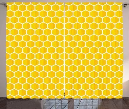 Занавеска ABAKUHAUS Bee в деревенском стиле, сотовые ячейки, универсальные ленточные шторы для гостиной с петлями и крючками, 280 x 175 см, земляно-желтый