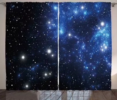 Занавеска ABAKUHAUS Constellation в деревенском стиле, Туманность космической звезды, универсальные ленточные шторы для гостиной с петлями и крючками, 280 x 175 см, синий черный белый