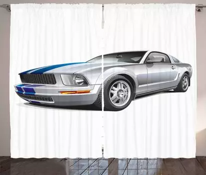 Занавеска ABAKUHAUS для подростковой комнаты в деревенском стиле, Cool Speed Car, универсальные ленточные шторы для гостиной с петлями и крючками, 280 x 175 см, серо-синий