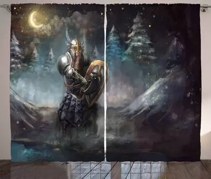 Занавеска ABAKUHAUS Fantasy в деревенском стиле, средневековый рыцарь-гном, ленточная занавеска с рюшами для спальни, петлями и крючками, 280 x 175 см, разноцветная