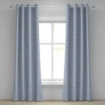 Занавеска ABAKUHAUS Harbour Stripes с люверсами, горизонтальные полосы, морская тема, морские морские полосы, минималистичный узор, декоративные 2-панельные оконные шторы, 280 см x 260 см, темно-синий, белый, мультиколор