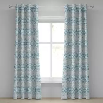 Занавеска ABAKUHAUS Ikat с люверсами, бледно-цветной геометрический ацтекский узор, традиционные элементы перуанской культуры, декоративные 2-панельные оконные шторы, 280 см x 260 см, небесно-голубой, белый, серый