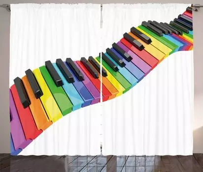 Занавеска ABAKUHAUS Music в деревенском стиле, светящаяся клавиатура, занавеска из ленты с рюшами для спальни, петлями и крючками, 280 x 175 см, разноцветная