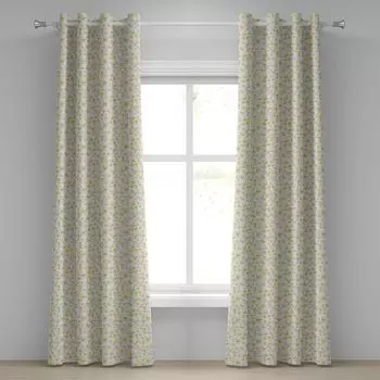 Занавеска ABAKUHAUS Shabby Flora с люверсами, классический весенний двор с цветочным пастельным узором, декоративные оконные шторы с 2 панелями, 280 см x 260 см, светло-розовый, бледно-зеленый