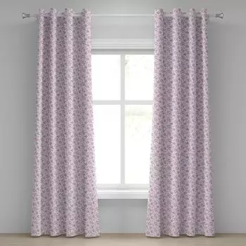 Занавеска ABAKUHAUS Shabby Flora с люверсами, розовые розы с серыми листьями, садовые растения, весенние цветы, декоративные оконные шторы с 2 панелями, 280 см x 260 см, бледно-розовый, белый, серый