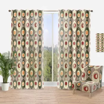 Занавеска Designart Abstract Retro Design X, зеленый