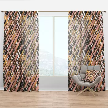 Занавеска Designart Gold Checkered Retro Pattern II, розовый