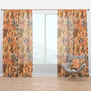 Занавеска Designart Indian Floral Batik Retro II, оранжевый