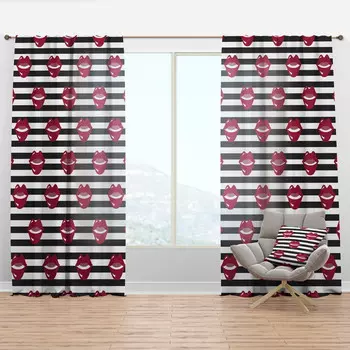 Занавеска Designart Red Lips Fashion Horizontal Pattern, красный